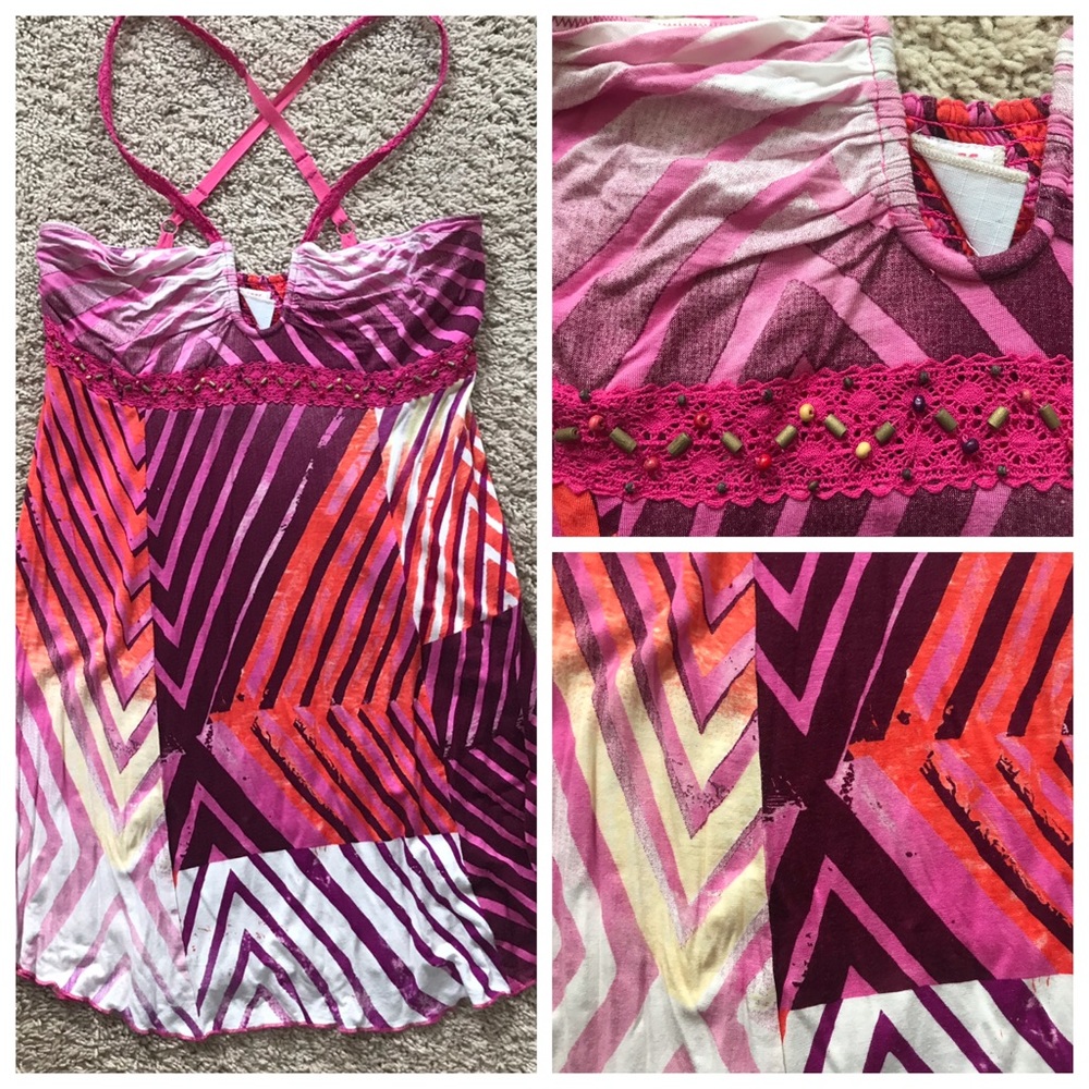 Free People Geometric Striped Sundress Berry Combo
